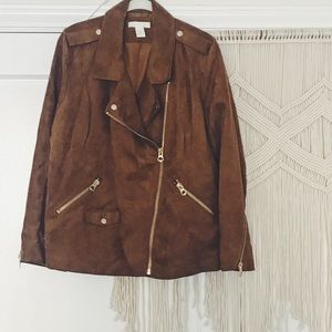 Brown Suede Moto Jacket with Gold Details